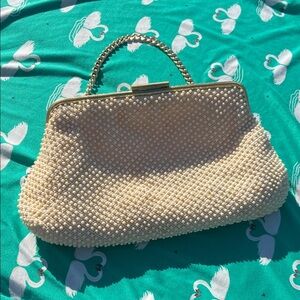 Vintage Elegant Cream Beaded Handbag